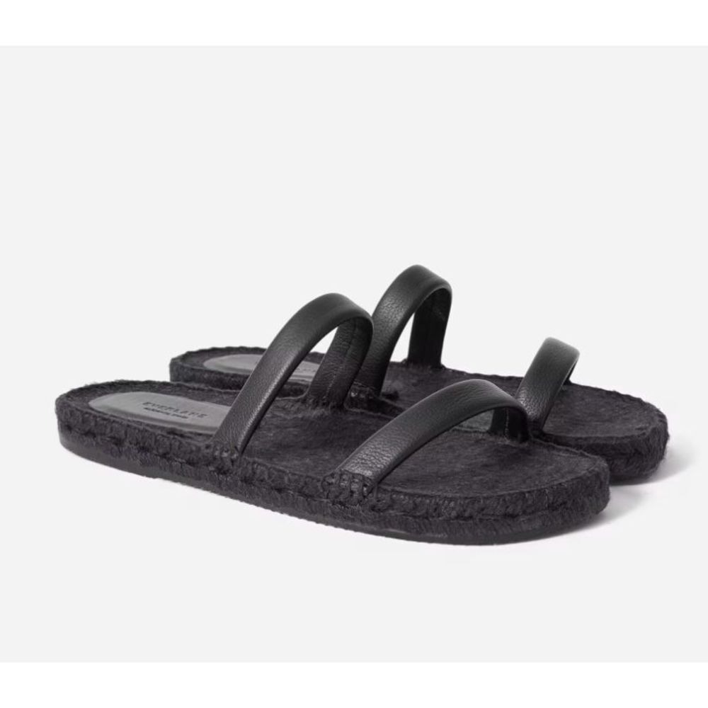 Everlane Leather Flat Espadrille Slip-On Slide Sandals Women's Size 9 black